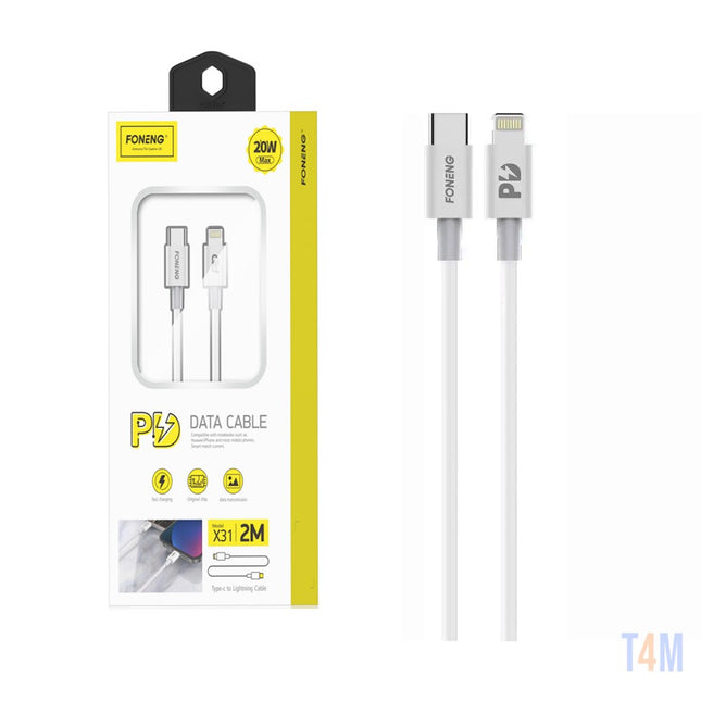 USB-C kabel voor Lighting Foneng X31, 3A, 2M (wit)