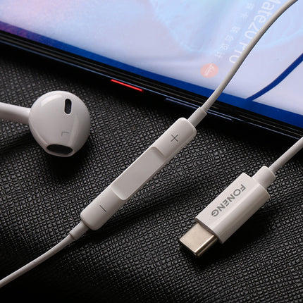 In-ear hoofdtelefoon, bedraad Foneng T15, USB-C, 1,2m (wit)