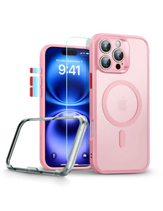 ESR Classic Pro HaloLock Hoesje + Tempered Glass Geschikt voor Apple iPhone 16 Pro Max | Back Cover Compatibel met MagSafe met Screen Protector | Camera Bescherming | Frosted Roze