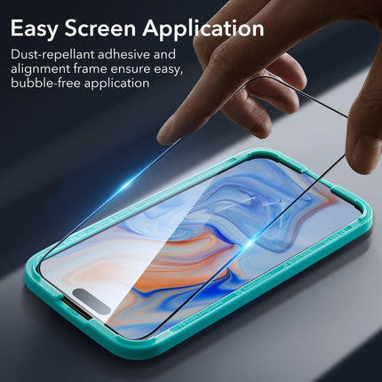ESR iPhone 15 Displayschutzfolie aus gehärtetem Glas mit Montagerahmen, 2er-Pack 