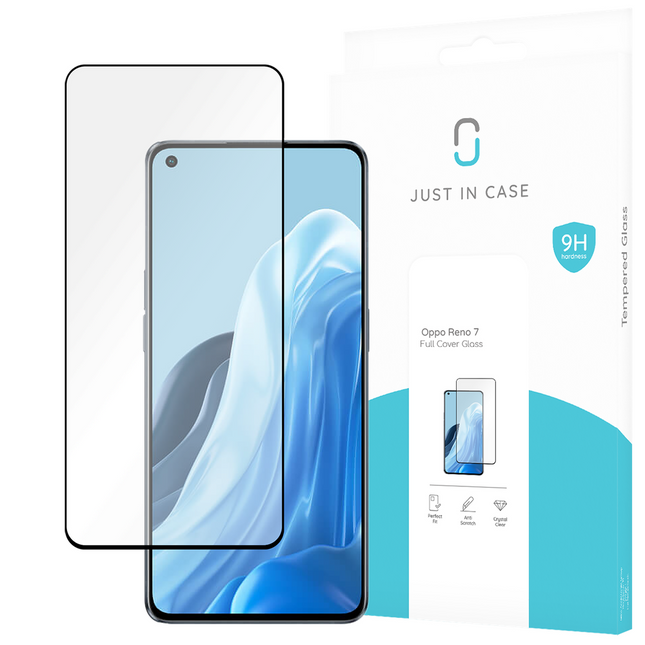 Just in Case Oppo Reno 7 - Full Cover Screenprotector Tempered Glass - Black