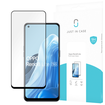 Just in Case Oppo Reno8 Lite - Full Cover Screenprotector Tempered Glass - Black