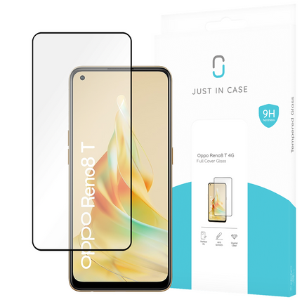 Just in Case Oppo Reno8 T 4G - Full Cover Screenprotector Tempered Glass - Black