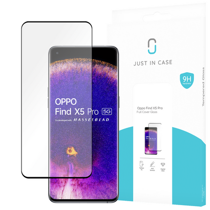 Just in Case Oppo Find X5 Pro - Full Cover Screenprotector Tempered Glass - Black