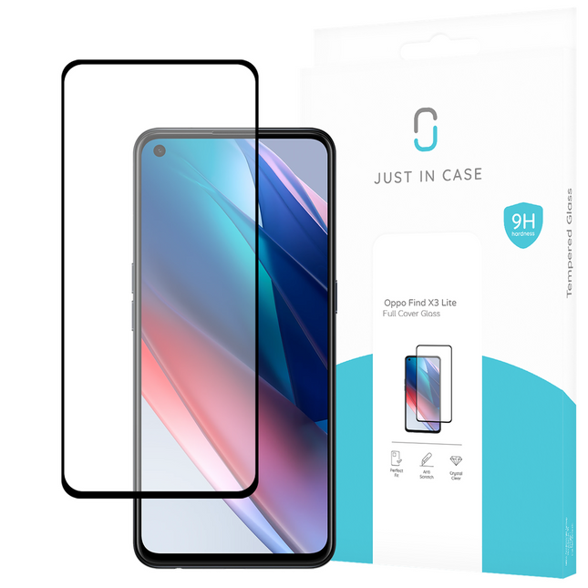 Just in Case Oppo Find X3 Lite - Full Cover Screenprotector Tempered Glass - Black