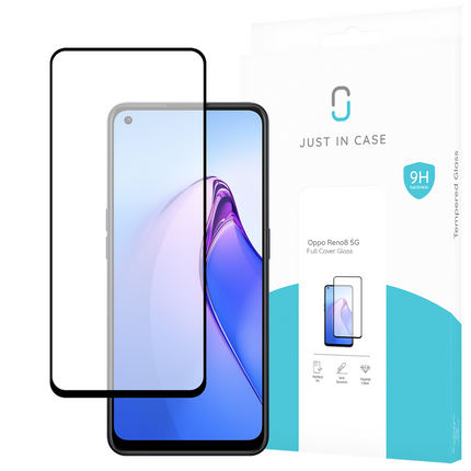 Just in Case Oppo Reno8 5G - Full Cover Screenprotector Tempered Glass - Black