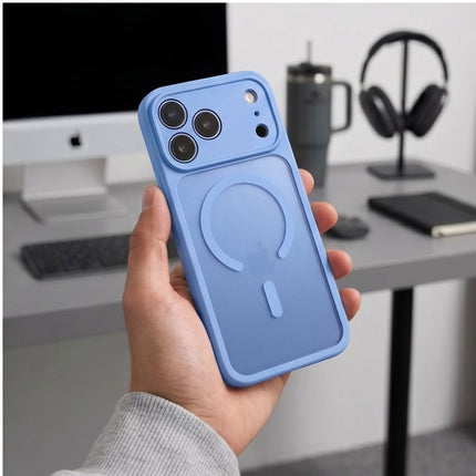 iPhone 17 Pro / iPhone 18 Pro-hoesje – mat lichtblauw, MagSafe, met cameralensbeschermer