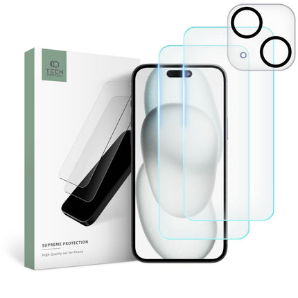 TECH-PROTECT SUPREME SET VAN GEHARD GLAS IPHONE 15 PLUS HELDER