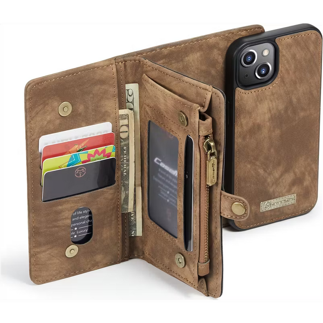 CaseMe 008 iPhone 13 Mini Hoesje Uitneembare 2in1 Bookcase Portemonnee - Bruin