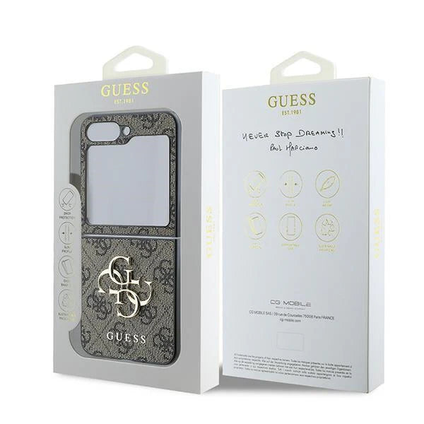 Samsung Z Flip 7 Backcase hoesje - Guess - Effen Bruin - Kunstleer