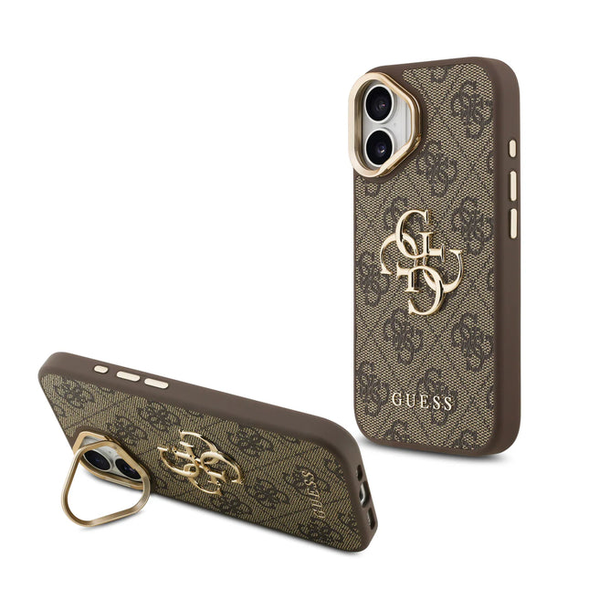 iPhone 17 Backcase hoesje - Guess - Effen Bruin - Kunstleer - Camera Stand