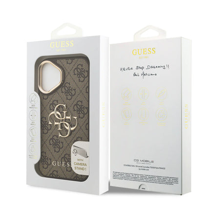 iPhone 17 Backcase hoesje - Guess - Effen Bruin - Kunstleer - Camera Stand
