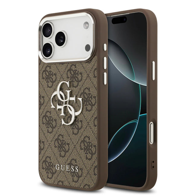 iPhone 17 Pro Max Backcase hoesje - Guess - Effen Bruin - Kunstleer
