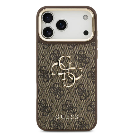 iPhone 17 Pro Max Backcase hoesje - Guess - Effen Bruin - Kunstleer Camera Stand