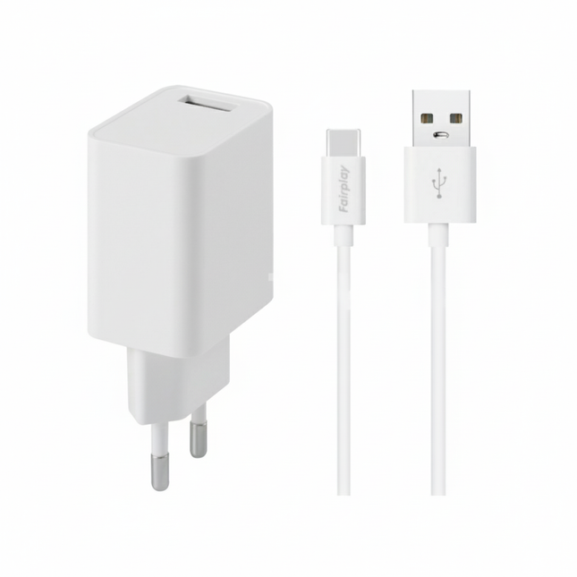 FAIRPLAY-oplader 12W + USB-C-kabel (wit)