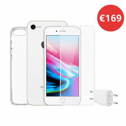 Apple iPhone 8 64GB Grade A Complete Starter Bundel Alles-in-één pakket: Telefoon + Volledige Bescherming + Snellader