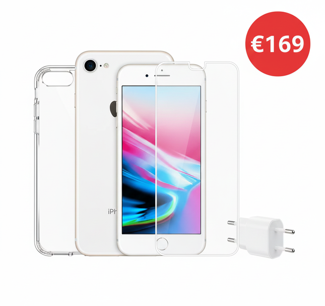 Apple iPhone 8 64GB Grade A Complete Starter Bundel Alles-in-één pakket: Telefoon + Volledige Bescherming + Snellader
