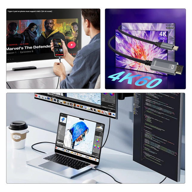 USB-C naar HDMI 4K 60Hz kabel 1,8 m - zwart