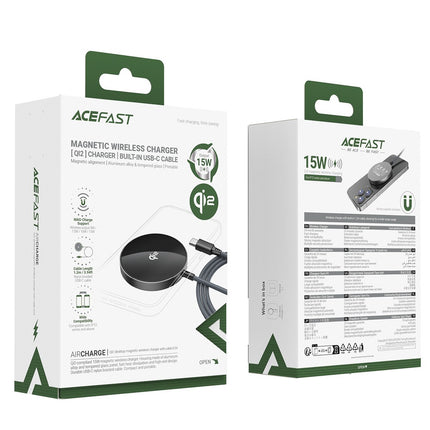 Acefast E24 Qi2 15W magnetische inductieve oplader met 1,2 m USB-C-kabel - zwart