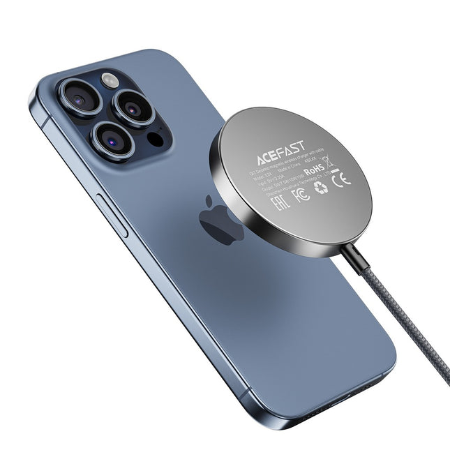 Acefast E24 Qi2 15W magnetische inductieve oplader met 1,2 m USB-C-kabel - zwart