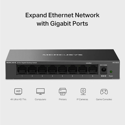 Mercusys MS108GS netwerk-switch Unmanaged Gigabit Ethernet (10/100/1000) Zwart