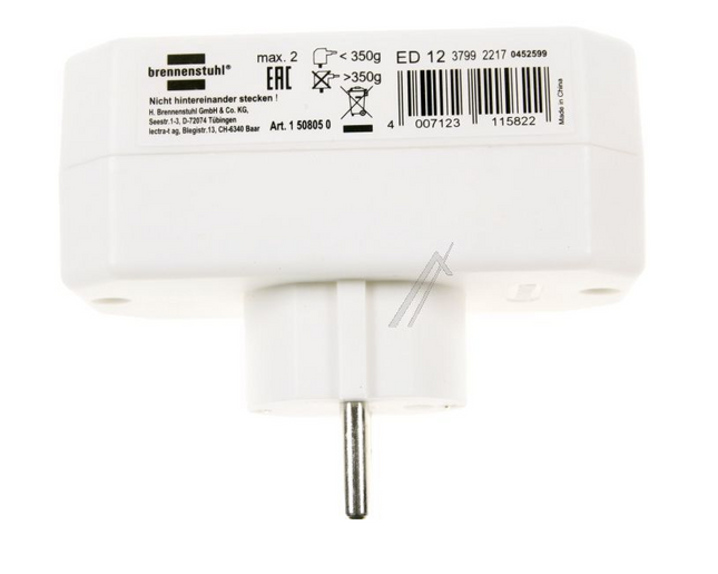 adapterstekker 2x Euro + 1x geaard (Schuko)
