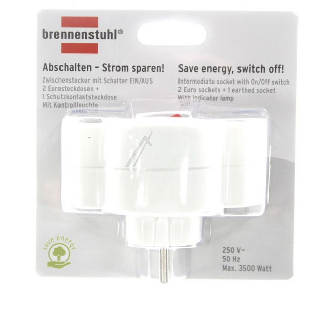 adapterstekker 2x euro + 1x geaard (schuko) met schakelaar