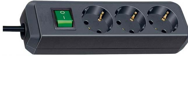 ECO-LINE tafelcontactdoos 3-voudig + schakelaar, zwart + snoer 1,5mtr