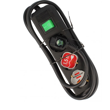 ECO-LINE tafelcontactdoos 3-voudig + schakelaar, zwart + snoer 1,5mtr