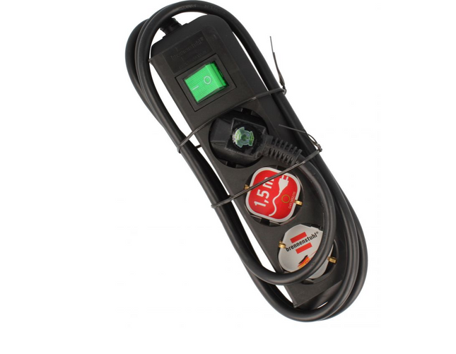 ECO-LINE tafelcontactdoos 3-voudig + schakelaar, zwart + snoer 1,5mtr