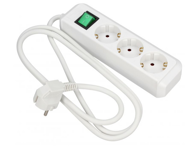 ECO-LINE tafelcontactdoos 3-voudig met schakelaar, wit 1,5m