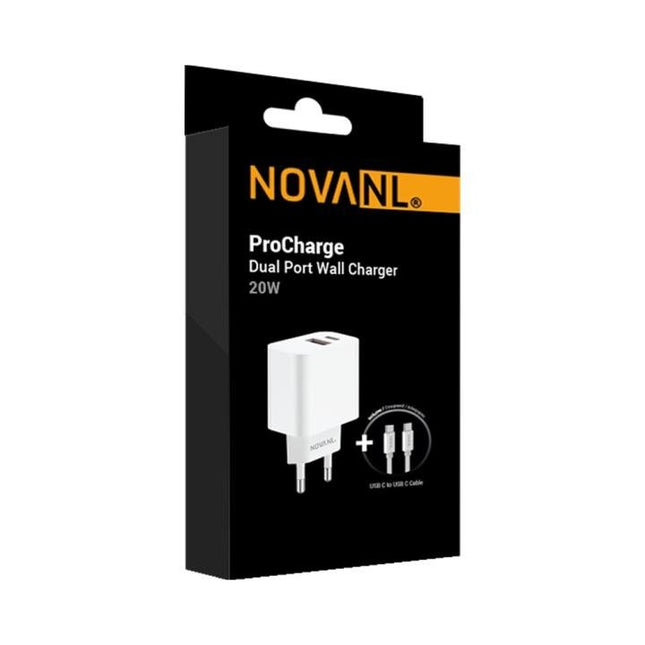 NOVANL ProCharge 20W Dual Port (USB-A en USB-C) met SpeedCharge USB C naar C-kabel
