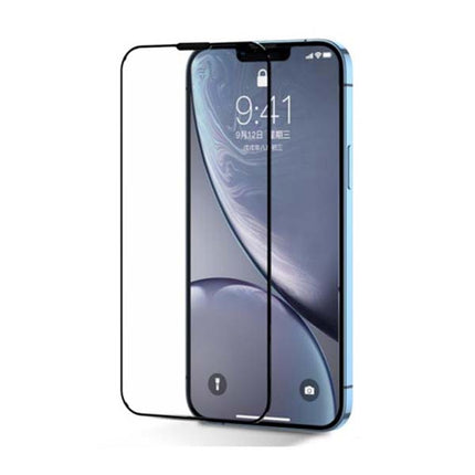 iPhone 15 Pro Max screen protector van gehard glas met zwarte rand stofdicht