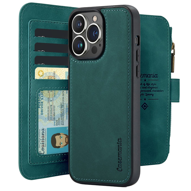 iPhone 16 Pro Max hoesje groen met rits en magneet wallet boekcase 2in1 case