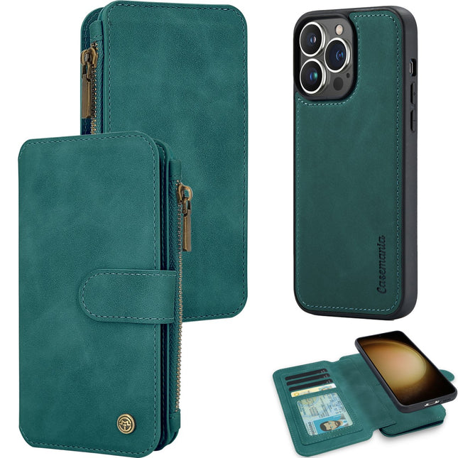 iPhone 16 Pro Max hoesje groen met rits en magneet wallet boekcase 2in1 case