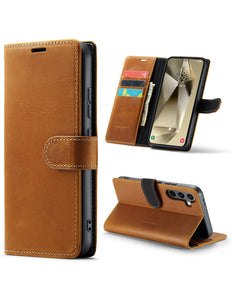 Samsung Galaxy S24 hoesje Luxe Real Leather wallet sboekcase bruin