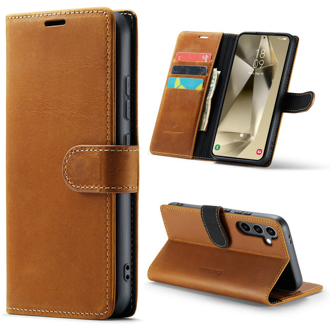 Samsung Galaxy S24 Plus hoesje Luxe Real Leather wallet sboekcase bruin