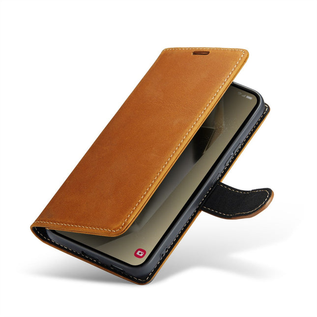 Samsung Galaxy S24 Ultra hoesje Luxe Real Leather wallet boekcase bruin