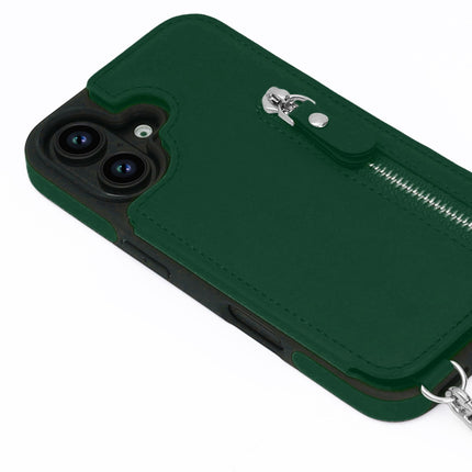 iPhone 16 Pro Max hoesje wallet lanyard case met koord groen