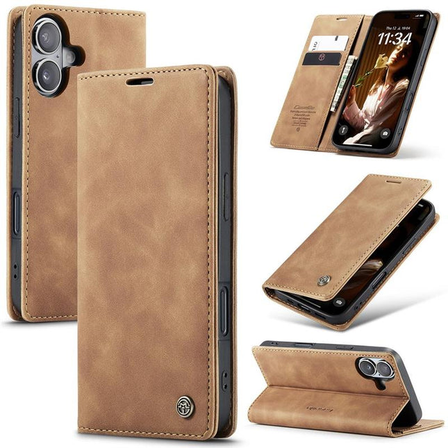 Hoesje voor iPhone 16 – Retro Portemonnee Hoesje – Bruin