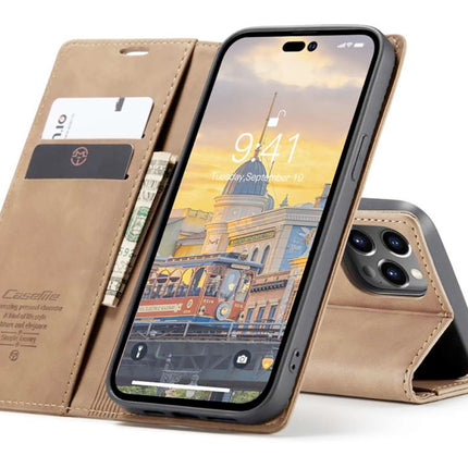 CaseMania Vintage Slim Bookcase Tan - iPhone 14 Pro Max hoesje