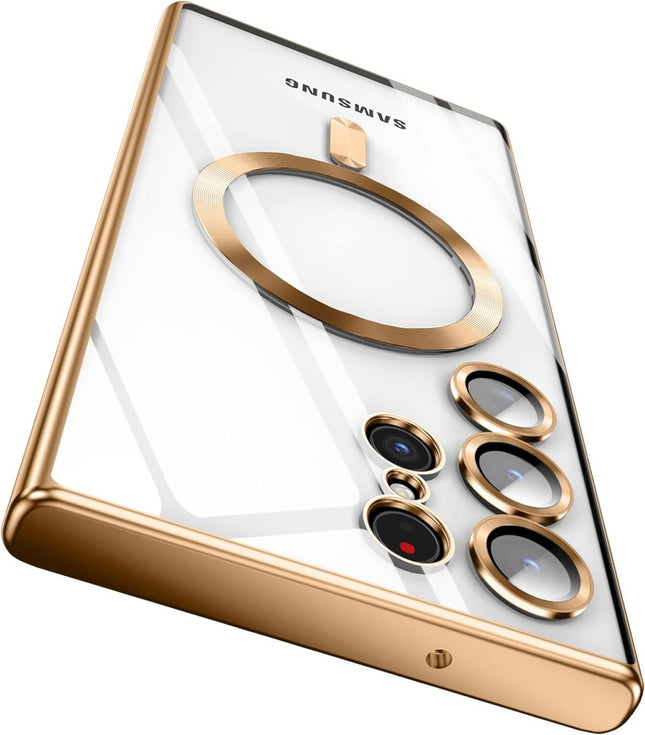 Samsung Galaxy S24 Ultra Hülle gold Klare magnetische Magsafe Linsenschutzhülle