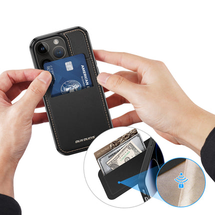 3in1 portemonnee-hoesje met standaard voor iPhone 15 Plus MagSafe RFID Blocker Dux Ducis Rafi Mag - zwart