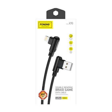 Haakse USB-kabel voor Lightning Foneng X70, 3A, 1m (zwart)