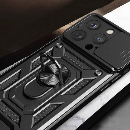 iPhone 15 Pro hoesje Hybrid Armor Camshield magneet zwart