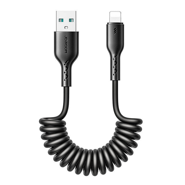 Schnellladekabel für Auto Joyroom USB-A auf Lightning Easy-Travel Serie 3A 1,5 m, Spirale (schwarz)