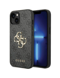 Guess 4G Big Metal Logo Hülle für iPhone 15 – Grau