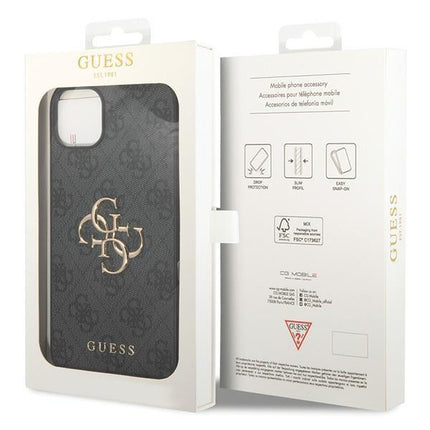 Guess 4G Big Metal Logo Hülle für iPhone 15 Plus – Grau