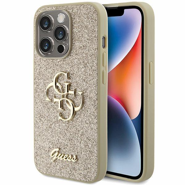 Guess Glitter Script Big 4G Hülle für iPhone 15 Pro Max – Gold