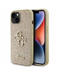 Guess Glitter Script Big 4G Hülle für iPhone 15 – Gold
